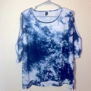 Blue and white tie dye style shirt.